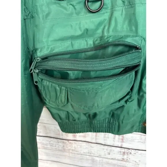 Mens VTG Hodgman Lakestream Fish Waterproof Raincoat Green Pocket Hood Wading L - Picture 4 of 10